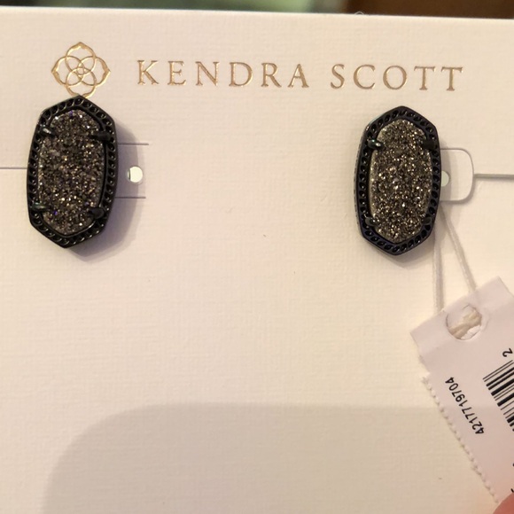 Kendra Scott Ellie Gunmetal Tone Stud Earrings With Platinum Drusy NWT - Picture 2 of 16